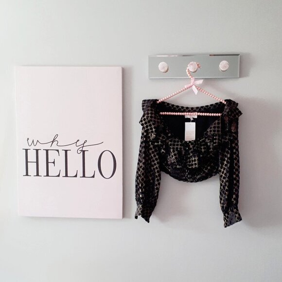 NWT Rococo Sand black & gold polka dot stripe semi-sheer crop top - Picture 3 of 8